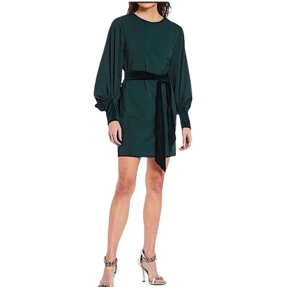 BADGLEY MISCHKA Belle Dress sz 4 Dark Green Cocktail Party Velvet Balloon Sleeve